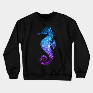 Teal and Purple Ombre Faux Glitter Seahorse Crewneck Sweatshirt